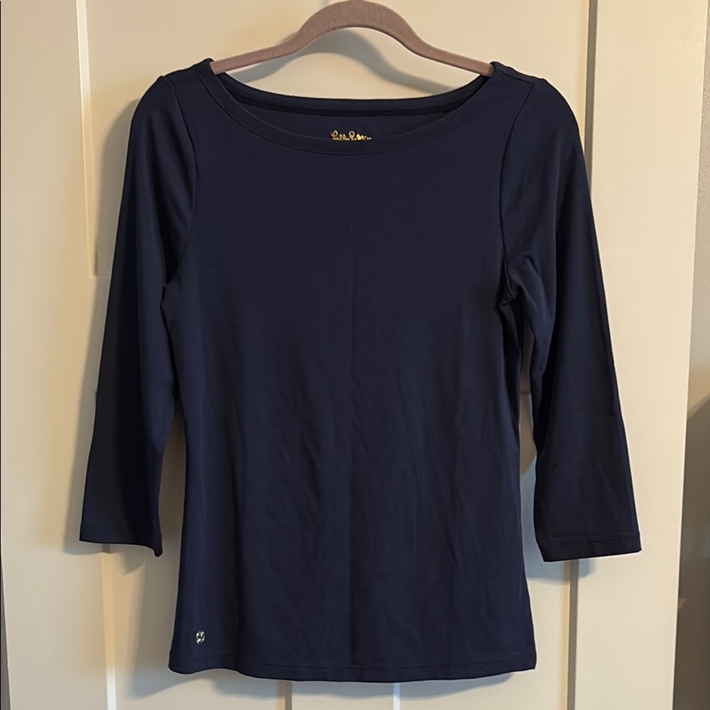 Lilly Pulitzer Navy Blue Halee 3/4 Sleeve Top EUC Size Medium